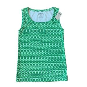 New Chicos Tank Top 0 Women XS 4 6 White Green Tribal Ethnic Print Boho Beach